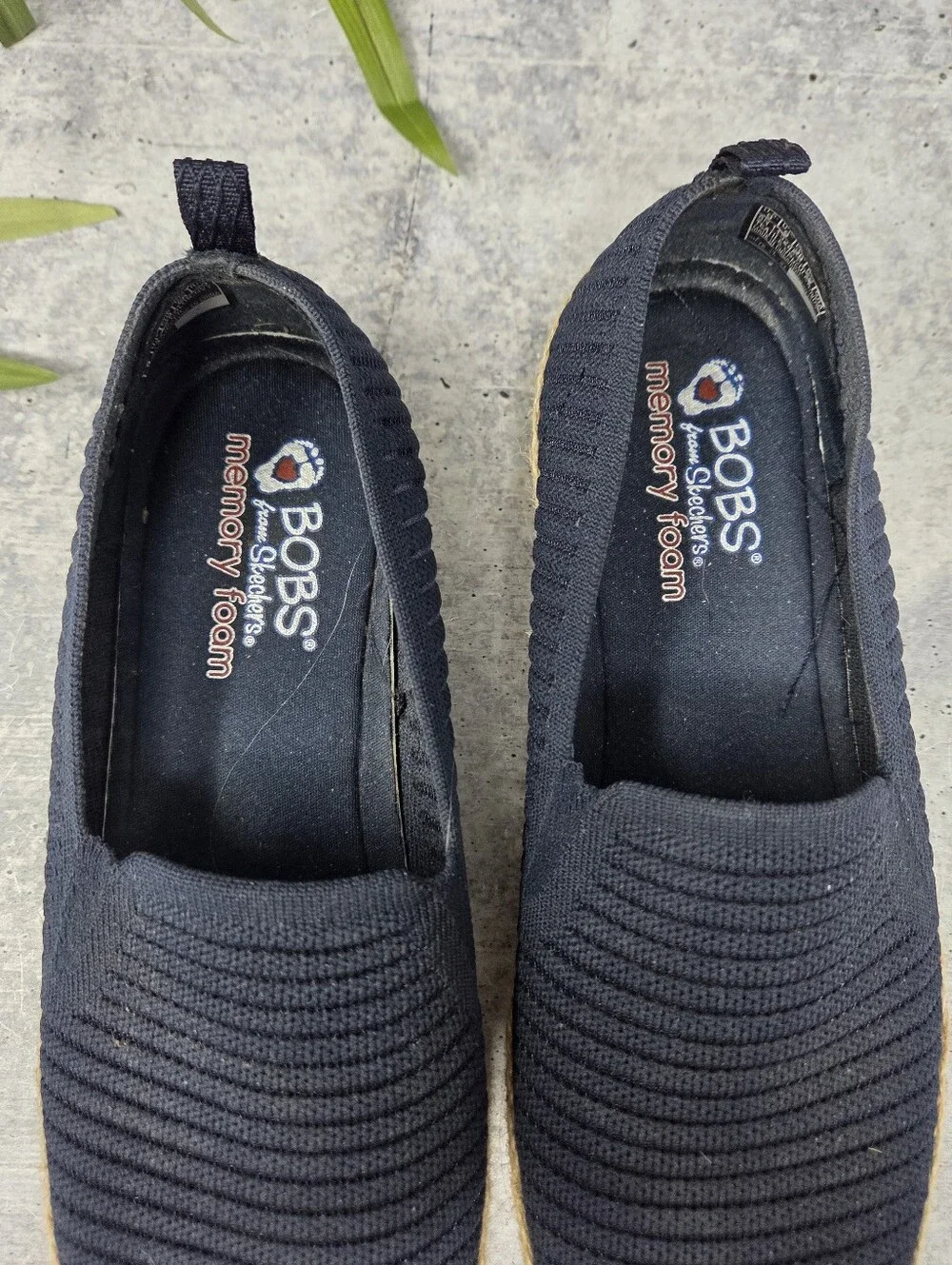 Bobs Skechers Navy Blue Flexpadrille Slip-On Shoes Jute Wrapped Midsole Size 9